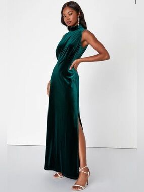 Lulus Emerald Green Velvet High-neck Maxi Dress